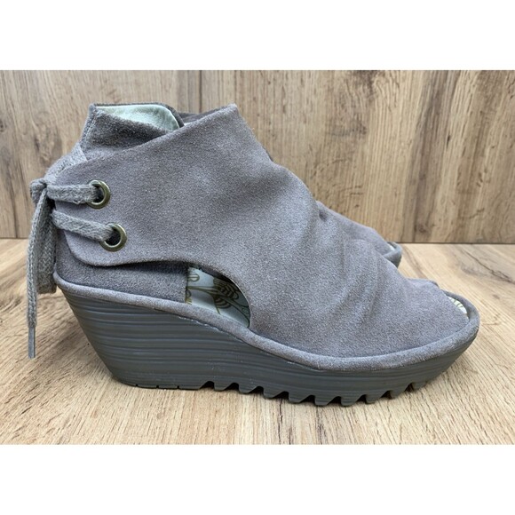 Fly London Yema Women’s EU 38 US 7.5 Ankle Bootie Wedge Heel Laced Back - Picture 2 of 16